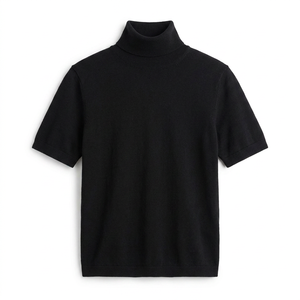 Haut tricoté à <span class=keywords><strong>col</strong></span> <span class=keywords><strong>roulé</strong></span> et manches courtes pour <span class=keywords><strong>femme</strong></span> en coton 100% biologique, certifié GOTS, style minimaliste, sous-vêtement de base, luxe discret - Product Image 3