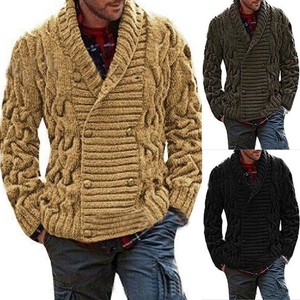 2022 Europeo Americano transfronterizo para <span class=keywords><strong>Amazon</strong></span> hombres cuello en V doble botonadura gruesa cárdigan de punto suéter botón invierno - Product Image 6