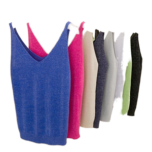 Camisola sin mangas de punto elegante de viscosa y nailon brillante con cuello de lazo, estilo vintage, ajustada, para mujer, nueva colección Verano 2026 - Product Image 2