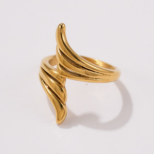 Wholesale Costume Unisex Jewelry 18K Gold Plated Tarnish Free Stainless Steel <strong>Angle</strong> <strong>Wings</strong> <strong>Ring</strong> Set Irregular Feather Finger <strong>Ring</strong> - Product Image 1