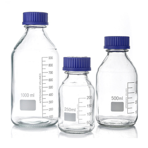 Botella de reactivo de vidrio graduada para laboratorio con tapa de rosca azul GL45 de 100 ml para uso en laboratorio - Product Image 5