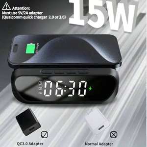 Most Popular 3-in-1 Multifunctional 15W Wireless <b>Charger</b>/Alarm Clock Combo LED Digital Display Magnetic Charging 2 Type-C Ports - Product Image 6