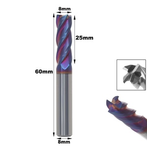 Tùy chỉnh <span class=keywords><strong>CNC</strong></span> <span class=keywords><strong>Router</strong></span> bit endmills lên cắt phay cắt xoắn ốc Gỗ Kim Loại Carbide <span class=keywords><strong>4</strong></span> Flute-8 mét lên xoắn ốc Nano màu xanh DLC Áo - Product Image 5