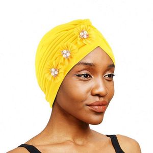 Hiyab Musulmán con Perlas 3D, Accesorios de Flores, Gorro Liso con Volantes Hechos a Mano, Turbante con Flores para Mujer, para Viajes, Fiestas, Pesca - Product Image 1