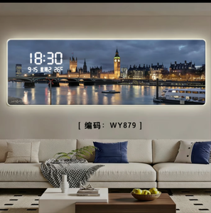 Quadro Decorativo Moderno di Lusso con Scena Notturna Urbana, Orologio da Parete Digitale LED con Calendario, Dipinto Decorativo per Casa - Product Image 3