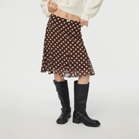 Jupe sirène mi-longue vintage à pois en mousseline pour femme, taille haute, avec volants, infroissable, 100 % polyester, collection automne – OEM/ODM