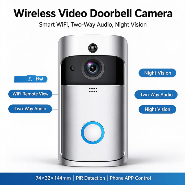 1080P Smart Video Doorbell Camera, Wireless WiFi Battery Powered IP Doorbell with PIR Motion Alarm for Home Security