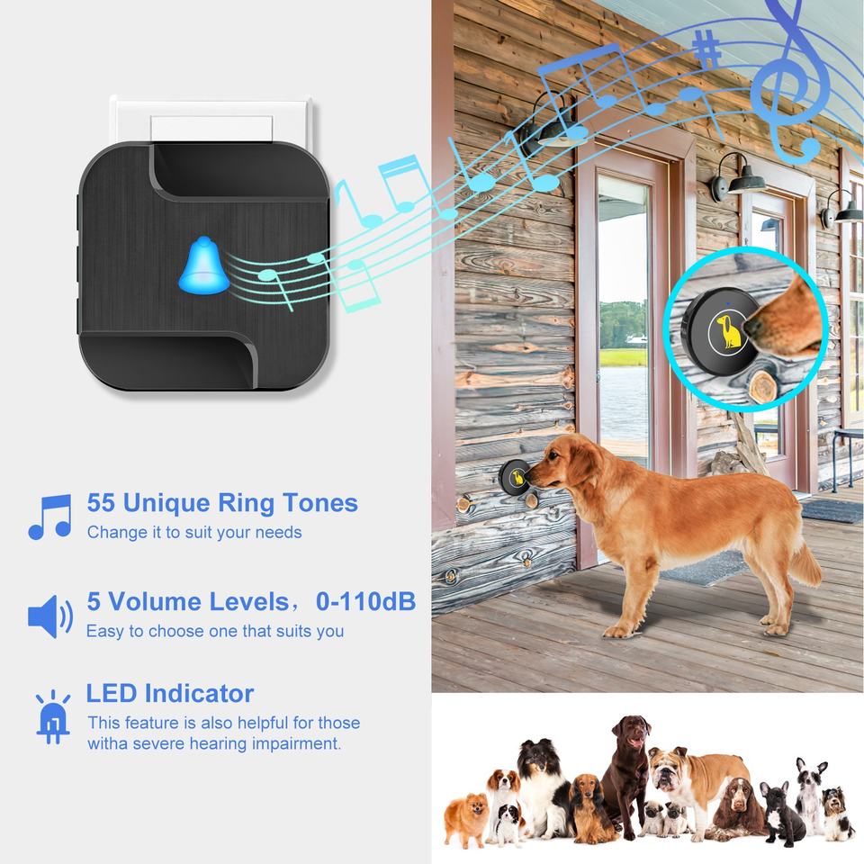 Smart Home Electronic Doorbell for Dogs - Indoor Outdoor Wireless Pet Sensor with Waterproof Pager