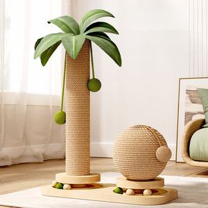 Menara kucing kayu padat dengan tongkat penggoda bola Catnip meja putar papan gores dalam ruangan tahan lama mainan kucing Sisal pohon kucing - Product Image 3