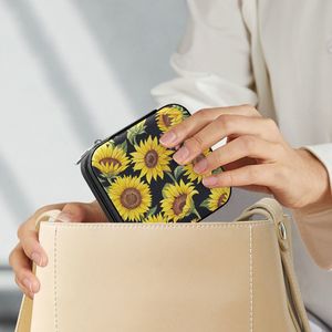 Estuche de Viaje de Terciopelo con Logotipo Personalizado, Caja de Joyería de Cuero PU con Estampado de Girasoles al por Mayor - Product Image 5