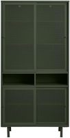 Meuble TV contemporain en fer avec portes coulissantes, étagères réglables, vert olive, design moderne pour salon, usage domestique 5+