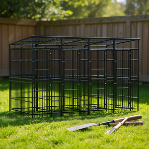 Grand enclos pour chien en acier noir thermolaqué, cage extérieure pour animaux de compagnie, durable, verrouillable, de forme rectangulaire - Product Image 2