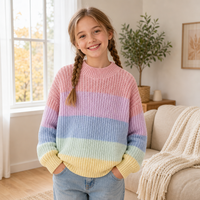 Pull en tricot côtelé pour enfants avec logo personnalisé, col montant, rayures multicolores, automne-hiver, polyester, doux, fabrication OEM & ODM