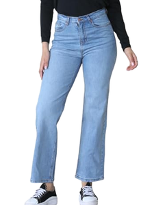 Jean en denim délavé taille haute coupe droite longueur cheville coupe classique décontracté pour femme 100 % coton style printemps - Product Image 1
