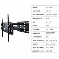 DMP PLB127-44 Braket Dinding TV Heavy Duty Full Motion Articulating Swing Arm untuk Layar 23-55 Inch VESA 400 X 400 mm