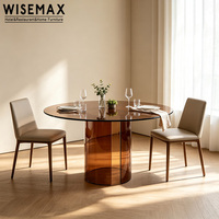 WISEMAX MÖBEL Moderner Einfacher Esstisch mit Runder Tischplatte und Öffnungsbasis aus Glas, Designer-Tisch für Apartments