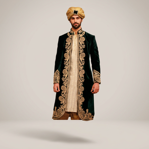 NOUVEAU - SHERWANI ÉLÉGANTE AVEC BELLES BRODERIES SUR TISSU EN VELVET - Costumes et Blazers pour Hommes > Costumes pour Hommes - Product Image 3