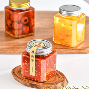 Bán Buôn 250 380 500 Gram Lớn Rộng Miệng Mật Ong Vuông Thực Phẩm Mứt Thủy Tinh Lưu Trữ Jar Với Vàng Có Nắp Đậy - Product Image 6