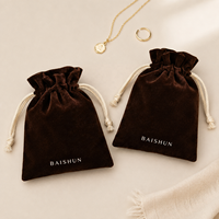 Pochette à bijoux en velours lisse avec cordon tressé et pompon, personnalisable avec logo, pour bougies et artisanat, marron, OEM, vente en gros