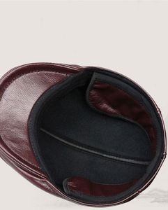 <b>Men</b> Vintage Cowhide Beret <b>Caps</b> Earflaps <b>Flat</b> Top Ivy <b>Cap</b> Windproof Duckbill Warm Black Brown Genuine Leather Hats - Product Image 6