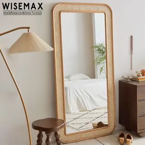 WISEMAX الأثاث الرجعية تصميم الفرنسية نمط ديكور المنزل الروطان كامل طول مرآة أفقية لغرفة المعيشة غرفة خلع الملابس