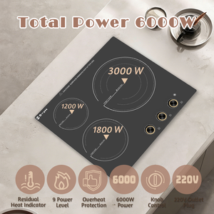Electric Stovetop 6000W, Built-in <b>Ceramic</b> Hob Electric Cooktop 24 Inch 4 Burner Electric Cooktop - Product Image 6
