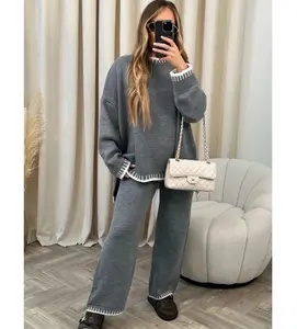 2024 Autumn and Winter New Fashion Solid Color Casual Loose Two Piece Set Women