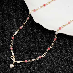 Collar con Colgante de Corazón y Zirconia Dulce para Mujer, Perla ABAS, Piedra Natural, <span class=keywords><strong>Cadena</strong></span> de Acero Inoxidable Chapada en Oro de 18K, Venta al por Mayor - Product Image 3