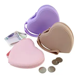 Carteira de moedas em forma de coração, carteira de silicone com zíper para presente promocional, carteira personalizável em forma de coração