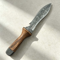 Couteau de jardinage Hori Hori avec sac en nylon, manche en bois, lame dentelée, outil de coupe pour le jardinage en extérieur