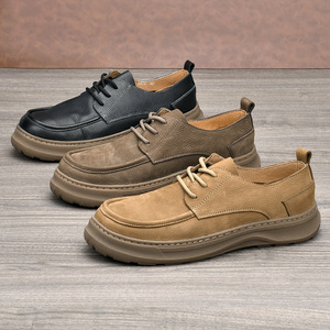 Men's Genuine Leather <b>Round</b> Toe Lace-up Dress Shoes Spring Office Casual <b>Cushioned</b> Rubber Sole - Product Image 1
