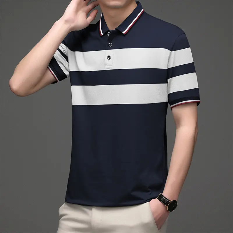 Personality color match digital pritining men's knitted POLO shirt men's casual fashion handsome short sleeve T-shirt men