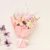Buket rajutan buah mawar Peony mewah sepenuhnya dibungkus hadiah bunga untuk ulang tahun