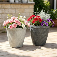 Pot de jardinage extérieur grand format 13,7 pouces, écologique, en plastique durable gris, pour plantes et arbres, finition texturée à rayures verticales