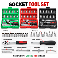 Jeu de clés à douilles métriques multifonctions 46 pièces, marque OEM GOF, modèle 46PCS, étui rigide rouge, kit d'outils de réparation automobile DIY