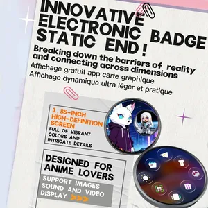 Broche électronique tactile HD de 1,85 pouce, connexion sans fil Bluetooth, affichage dynamique de photos et vidéos d'anime, badge numérique intelligent IA - Product Image 1