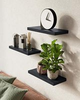 Étagères flottantes en bois rustique Capacité de 22 lb Montage mural en noir pour salle de bain ou salon Ensemble de 3 étagères suspendues de 15,7 pouces