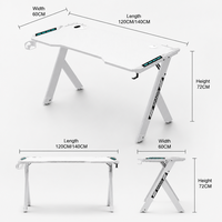 Bureau de jeu Moonki couleur blanche modèle R avec éclairage LED RGB, cadre en acier, porte-gobelet, crochet pour casque, surface en fibre de carbone, durable