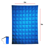 Couette portable légère en nylon 20D bleu avec duvet de canard RDS pour le camping en plein air, vente en gros OEM