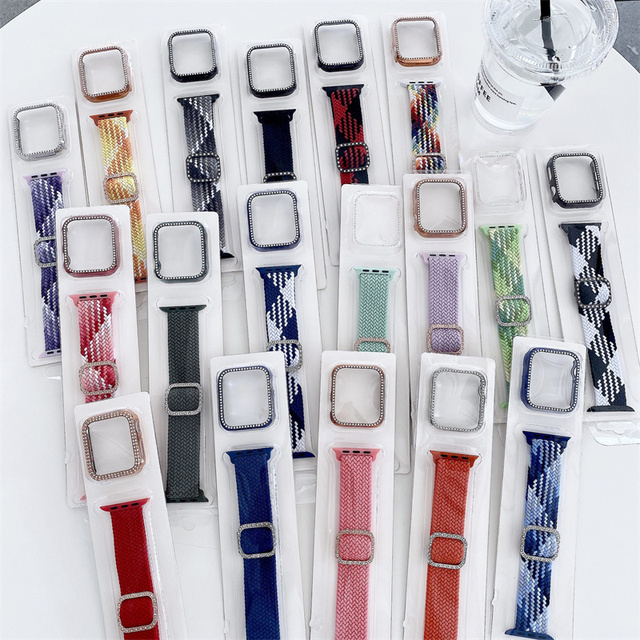 Fashion 2 in 1 Set for Apple Iwatch Series 1 2 3 4 5 6 SE Band Diamond Buckle PC Adjustable Nylon Watch Strap+Case