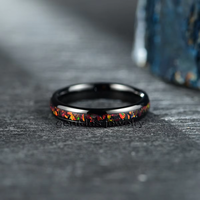 Gentdes Jewelry Bague de mariage personnalisée 4MM Comfort Fit Bague en opale écrasée incrustée de tungstène noir Bague de fiançailles pour femme Bague de couple