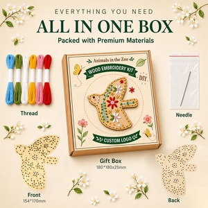 Creative Wood Slice Embroidery Set Stress Relieving DIY Activity Wooden Animal <b>Kit</b> for Adults Teens Nature Pattern - Product Image 2
