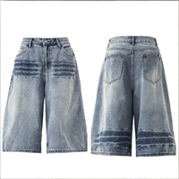 Shorts en jean décontractés populaires pour l'été, style hip-hop streetwear, taille mi-haute, non extensibles, confortables, coupe large, non tissés, effet usé pour hommes