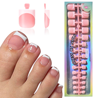 150 faux ongles de pieds carrés courts classiques français à presser, rose et blanc, préformés, réutilisables pour femmes