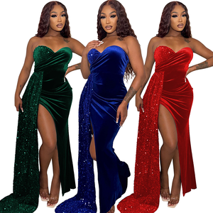 Vestidos De Fiesta Off S Ulder بطول الأرض فتحة عالية الترتر حفلة موسيقية أنيقة فساتين حفلات مسائية. - Product Image 1