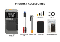 Démarreur de batterie 6-en-1 avec batterie de secours à capacité réelle, chargeur Power Bank, pack de batteries au lithium, pompe à air pour pneus, gonfleur de pneus