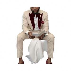 Weddings Formal Events Double Breasted Pleated Serge Zipper Fly Wholesale <strong>Men's</strong> V-Neck <strong>Blazer</strong> Slim Fit Bespoke Groom <strong>Outfit</strong> - Product Image 1