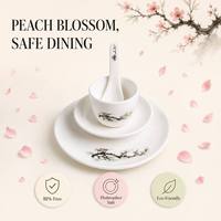Service de table en mélamine 8 pièces, motif fleurs de pêcher style peinture à l'encre, nouvelle vaisselle florale rose de style chinois pour restaurant CE