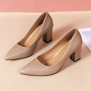 7 cm Womens Chunky High Heels <strong>Closed</strong> Pointed Toe Pu Leather Pumps Dress <strong>Ladies</strong> Office Pumps <strong>Shoes</strong> - Product Image 2