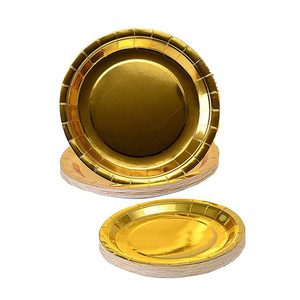 Assiettes à papier en <span class=keywords><strong>carton</strong></span> jetables <span class=keywords><strong>de</strong></span> qualité alimentaire rectangle rond doré argenté pour la fête - Product Image 6
